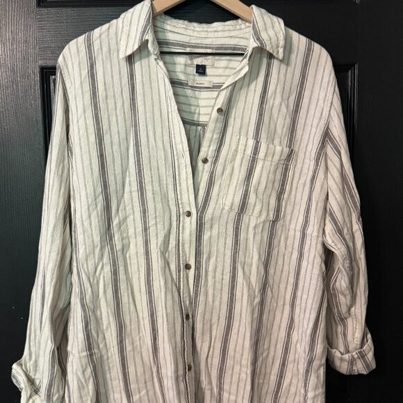 Universal Thread Tops - NWOT Womens Universal Thread Linen Blend Button Down Shirt Cream Tan Stripe Med